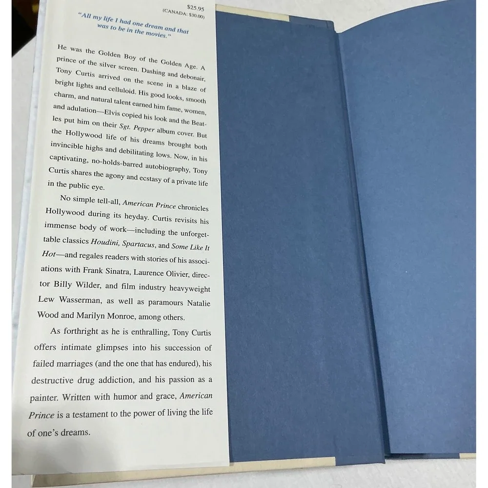 Tony Curtis American Prince Memoir Hardcover Hollywood Biography